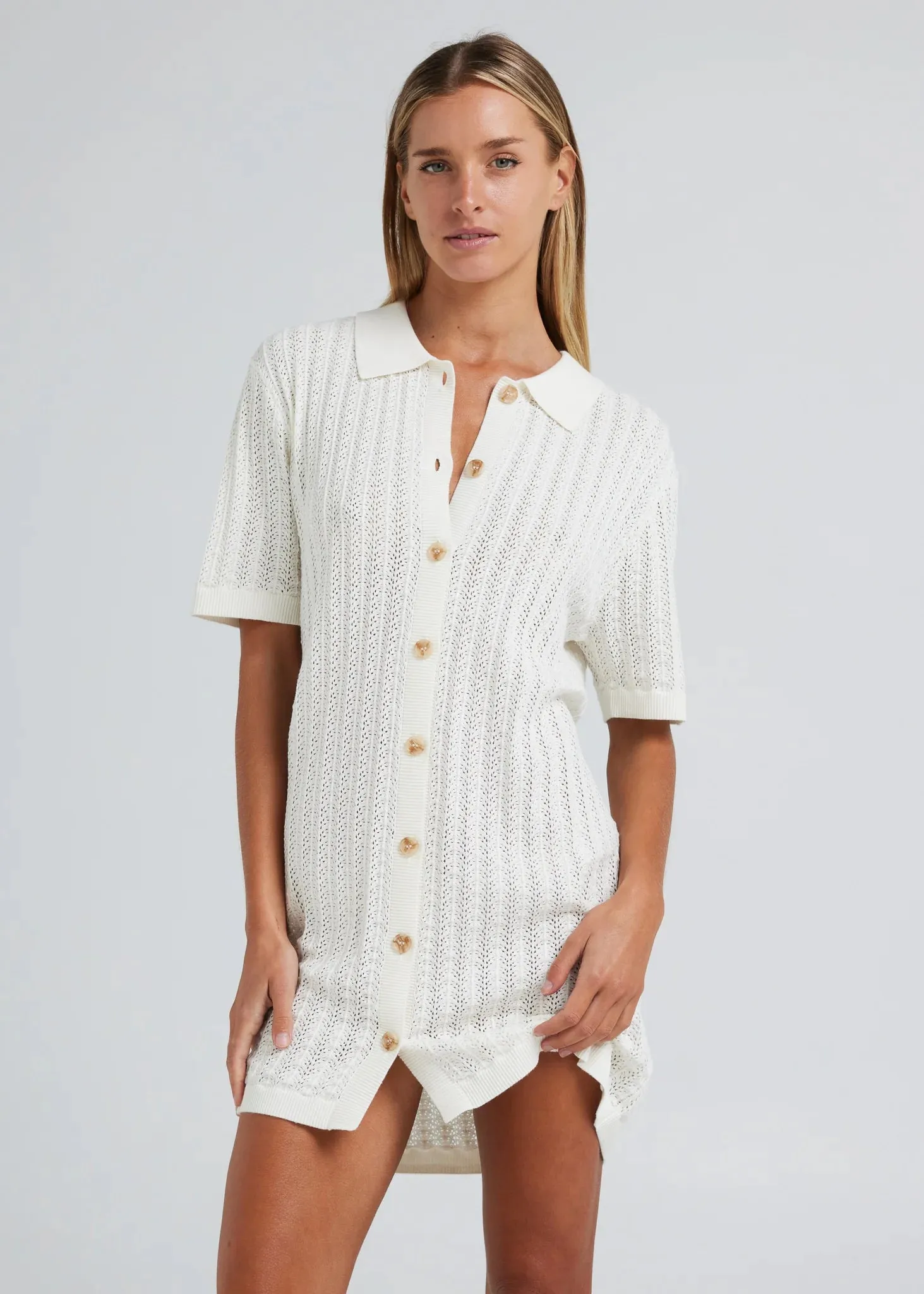 POOLSIDE PARADISO Oasis knit shirt dress