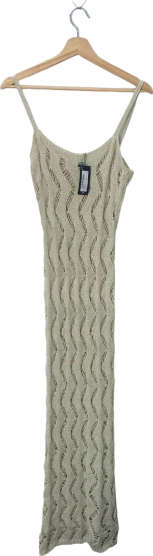 PrettyLittleThing Sand Textured Cut Out Detail Knit Maxi Dress M
