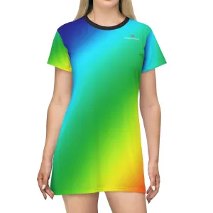 Rainbow Colorful T-Shirt Dress, Gay Pride Best Women's Crew Neck Dress - Made in USA