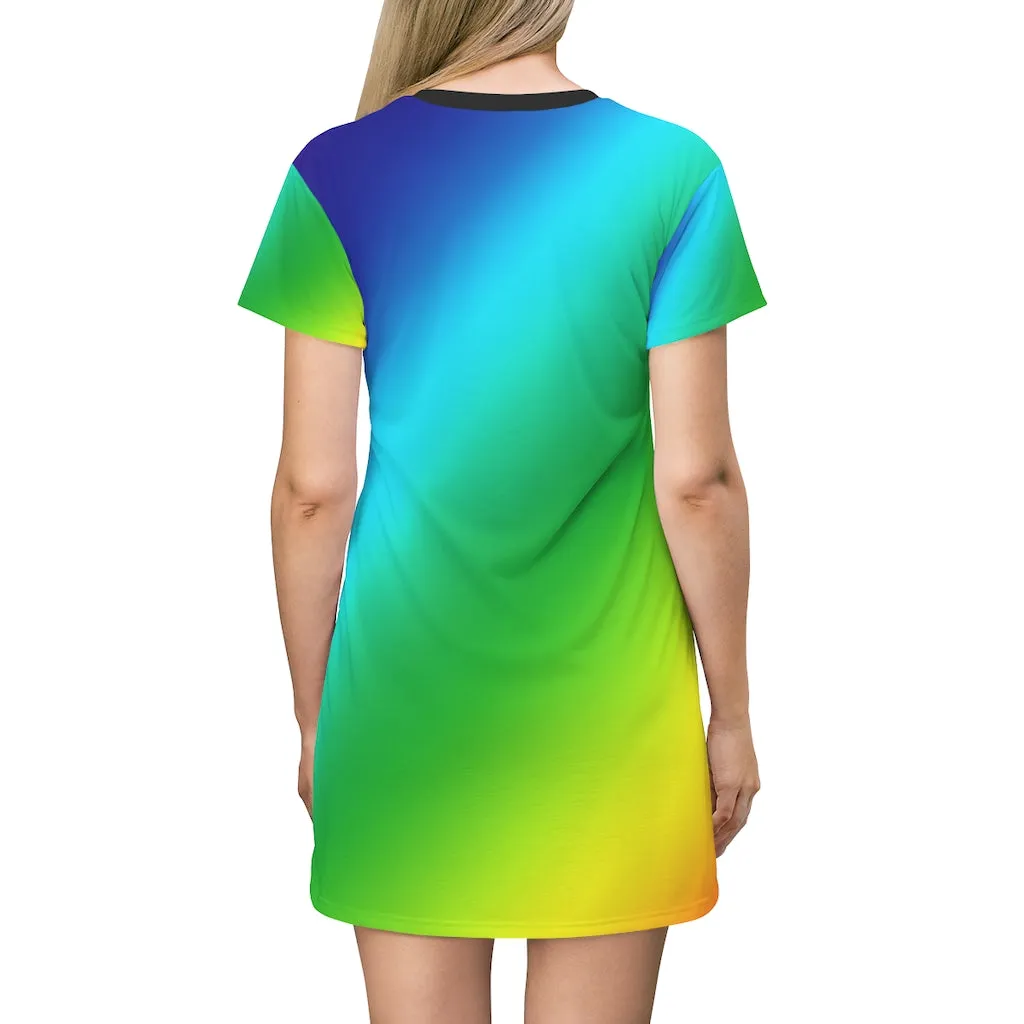 Rainbow Colorful T-Shirt Dress, Gay Pride Best Women's Crew Neck Dress - Made in USA