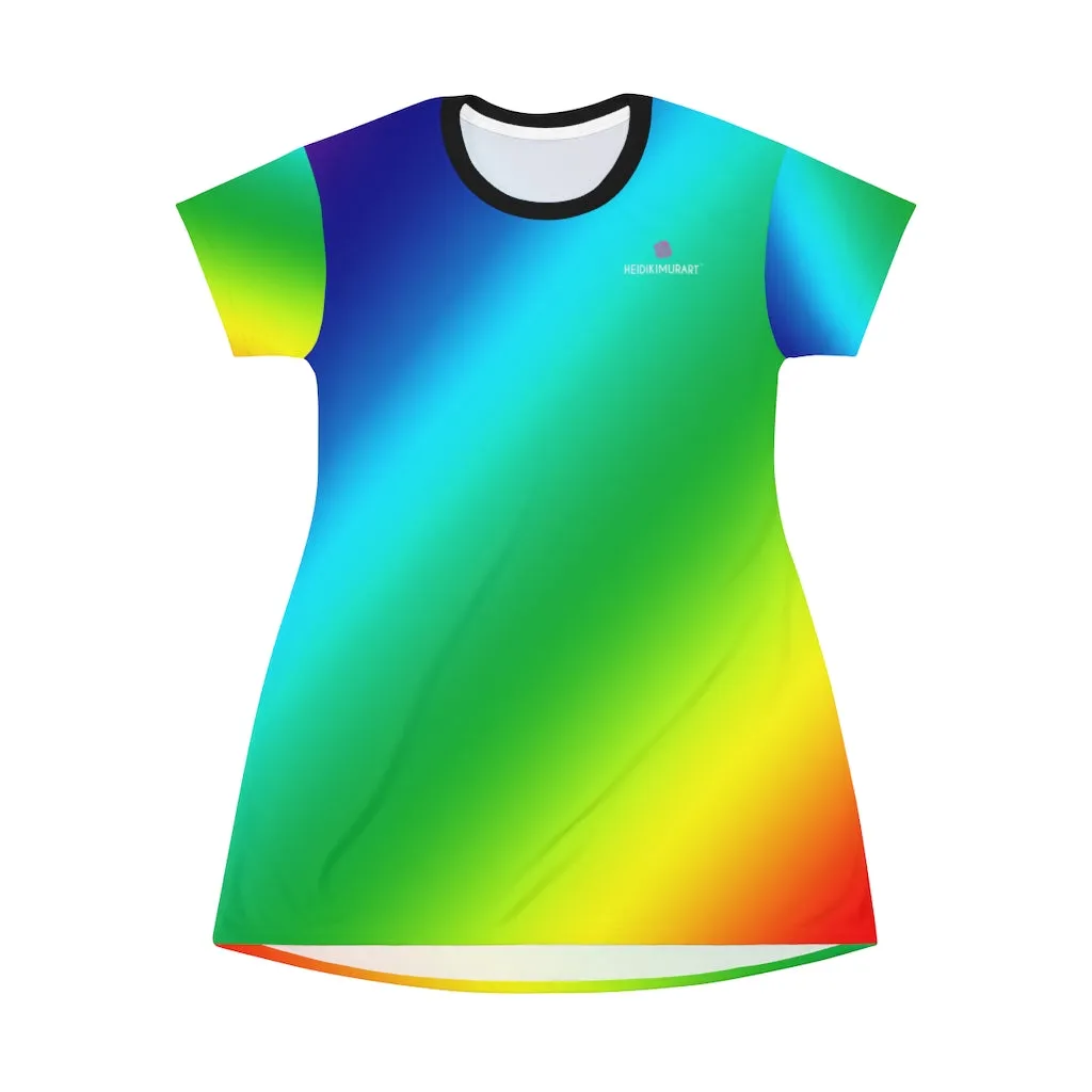 Rainbow Colorful T-Shirt Dress, Gay Pride Best Women's Crew Neck Dress - Made in USA
