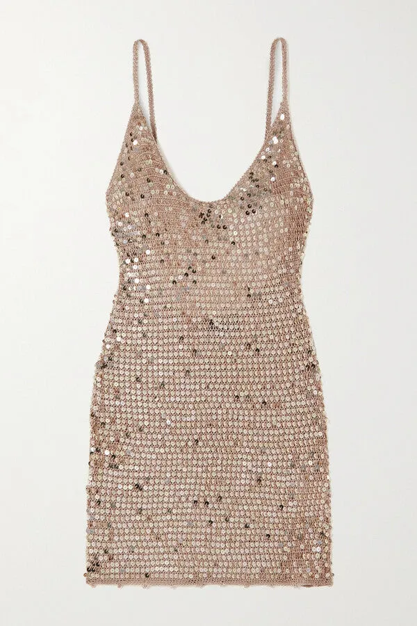 Retrofête Renata Sequin-Embellished Crochet-Knit Mini Dress