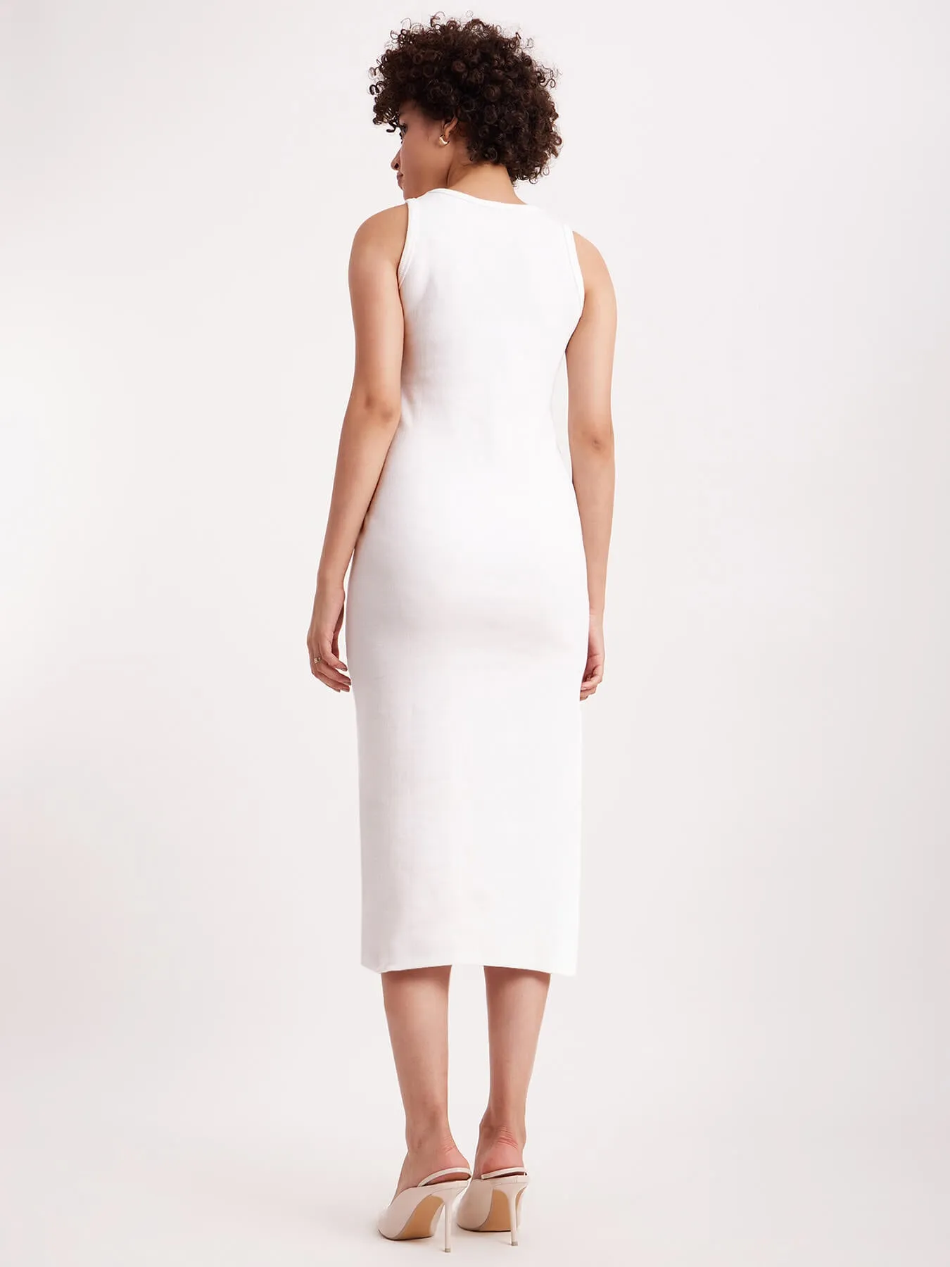 Ribbed Knit Bodycon Dress - Off White
