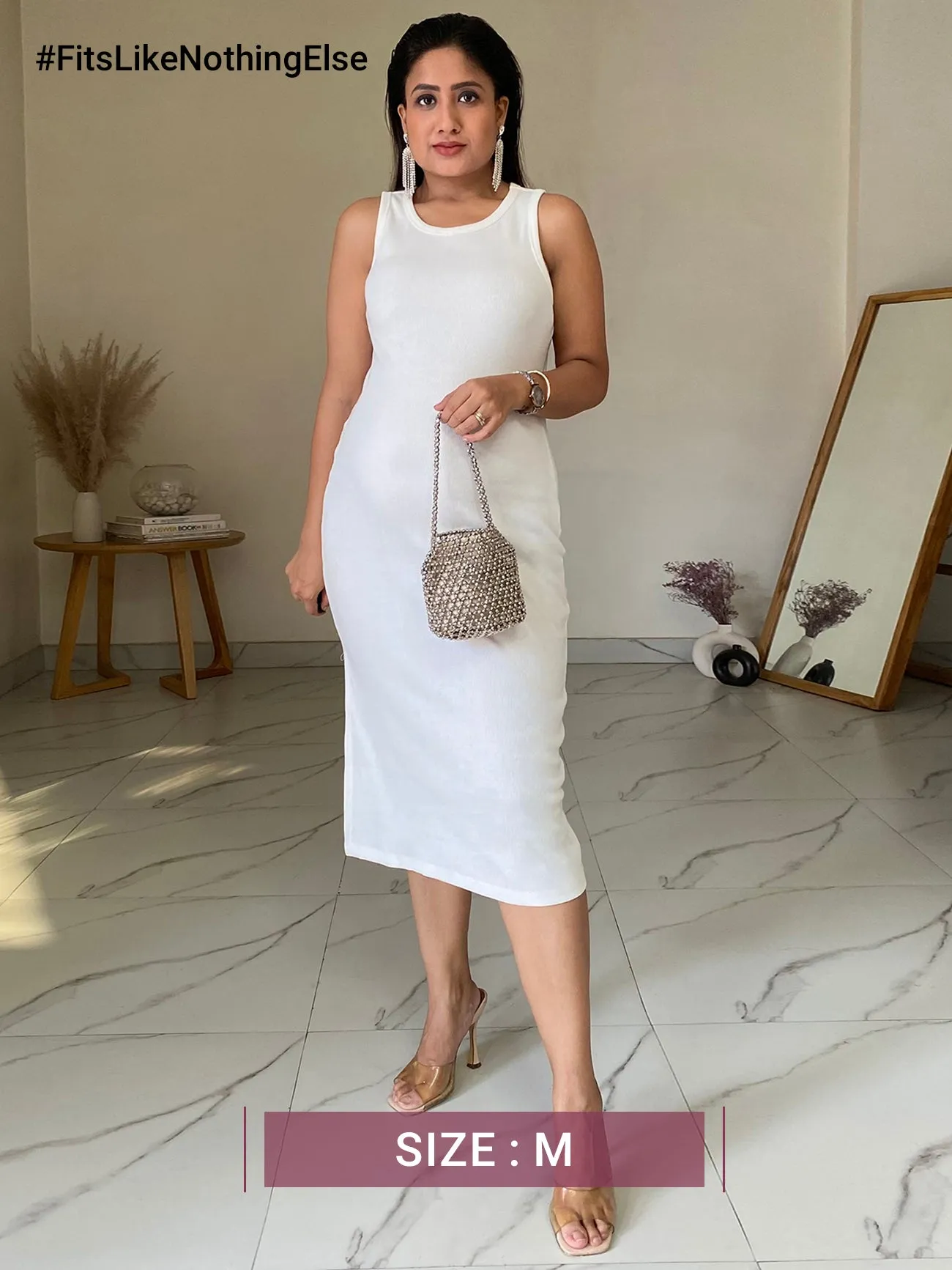 Ribbed Knit Bodycon Dress - Off White
