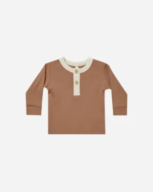 Ribbed Long Sleeve Henley - Cinnamon