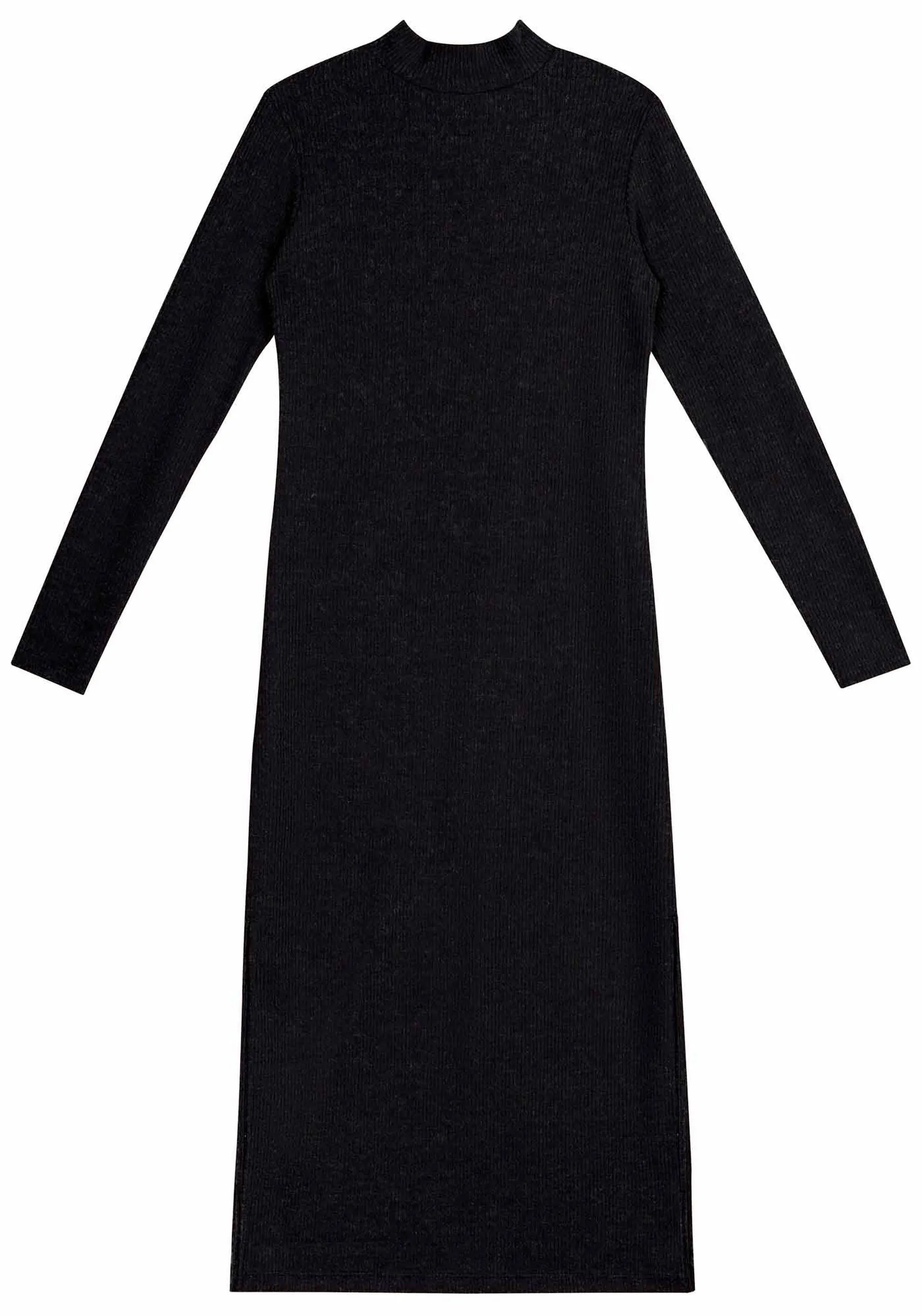 Ribbed Long Sleeve Midi Dress With Collar