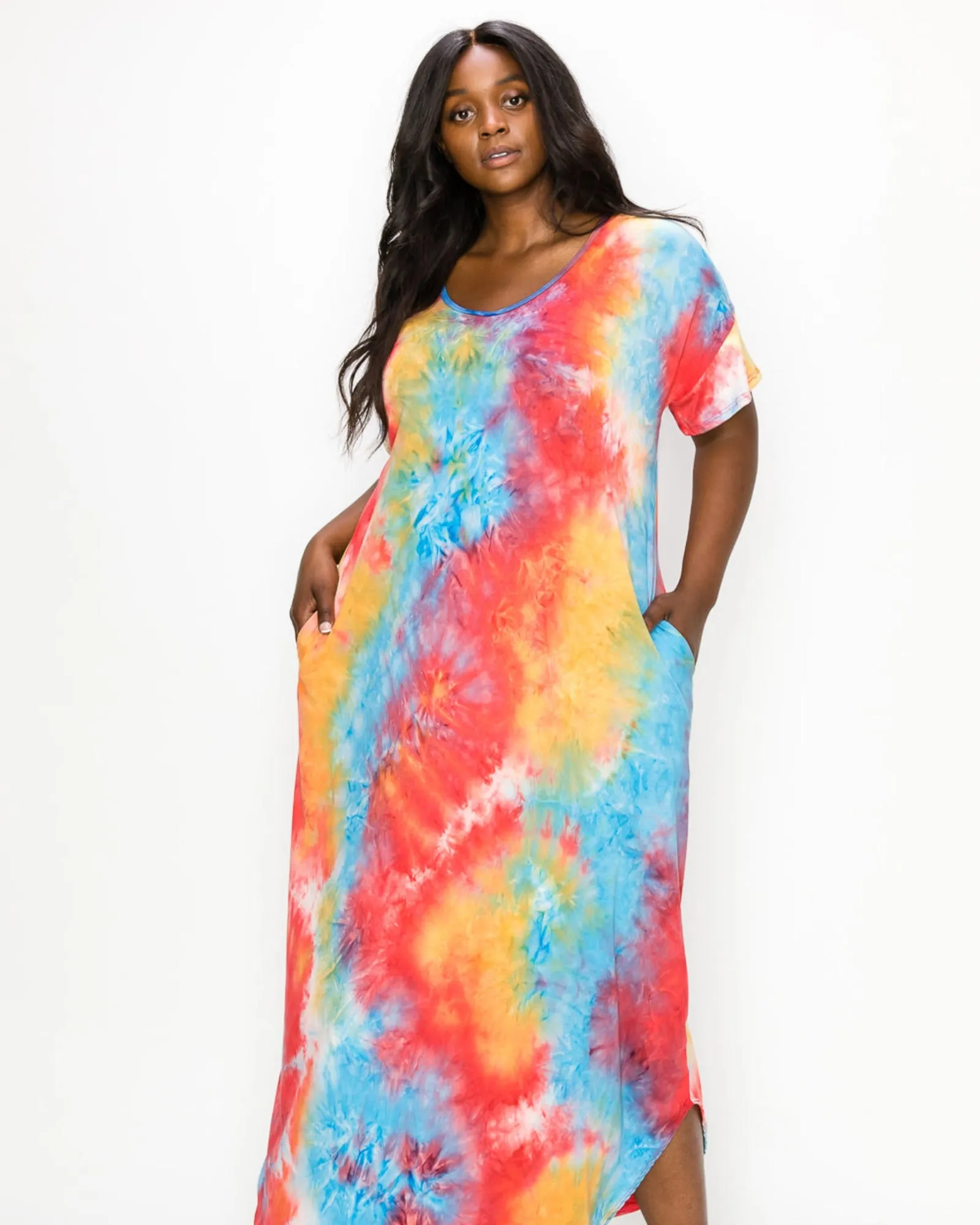 Ruby Tie Dye Maxi Dress | Aqua/Tangerine/Br Coral Tie Dye