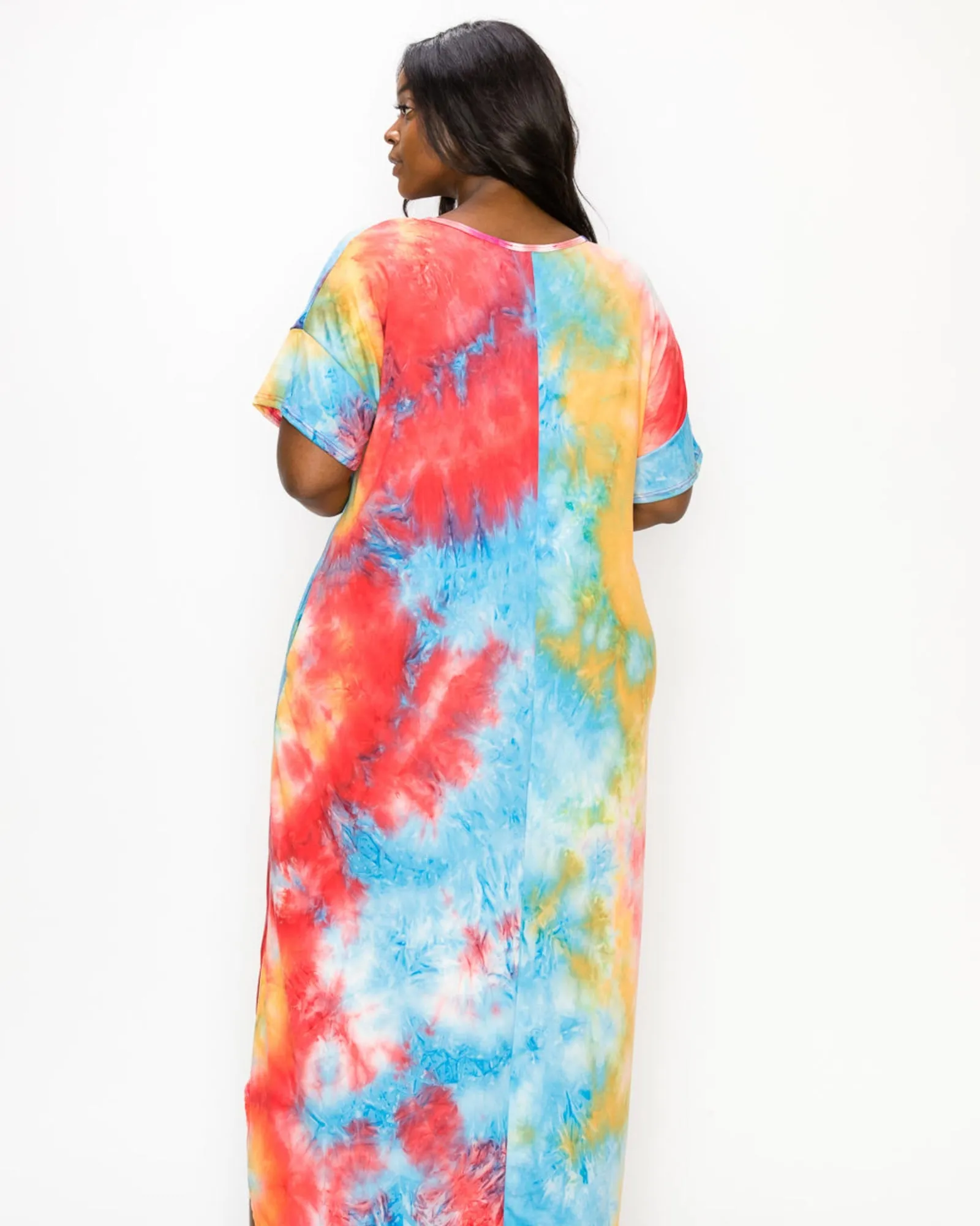 Ruby Tie Dye Maxi Dress | Aqua/Tangerine/Br Coral Tie Dye