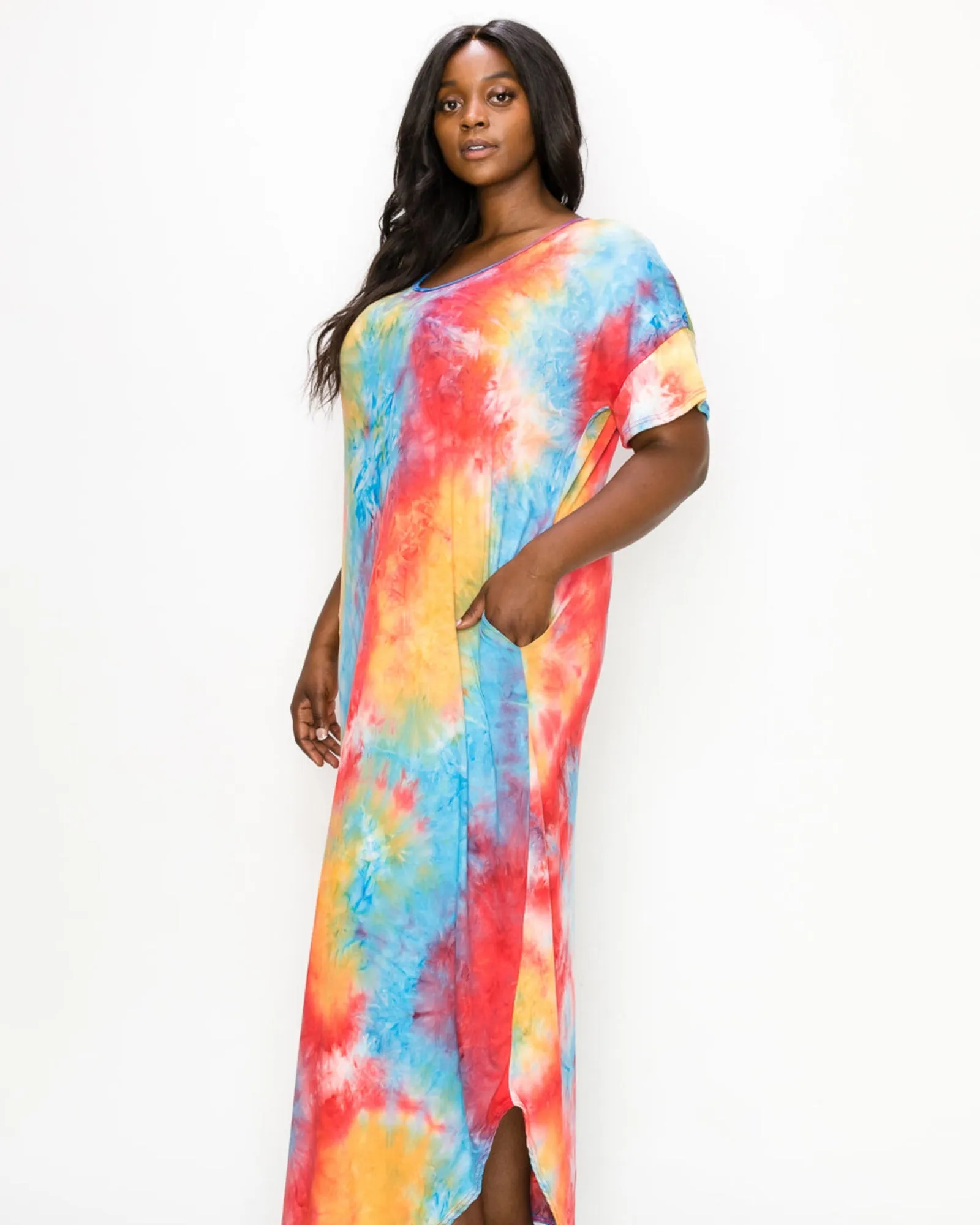 Ruby Tie Dye Maxi Dress | Aqua/Tangerine/Br Coral Tie Dye