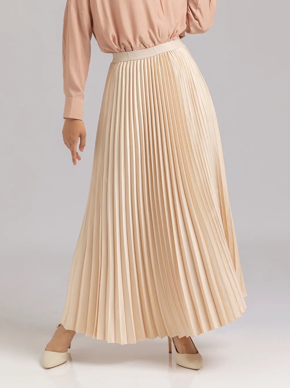 SATIN PLEATED SKIRT PLAIN IVORY