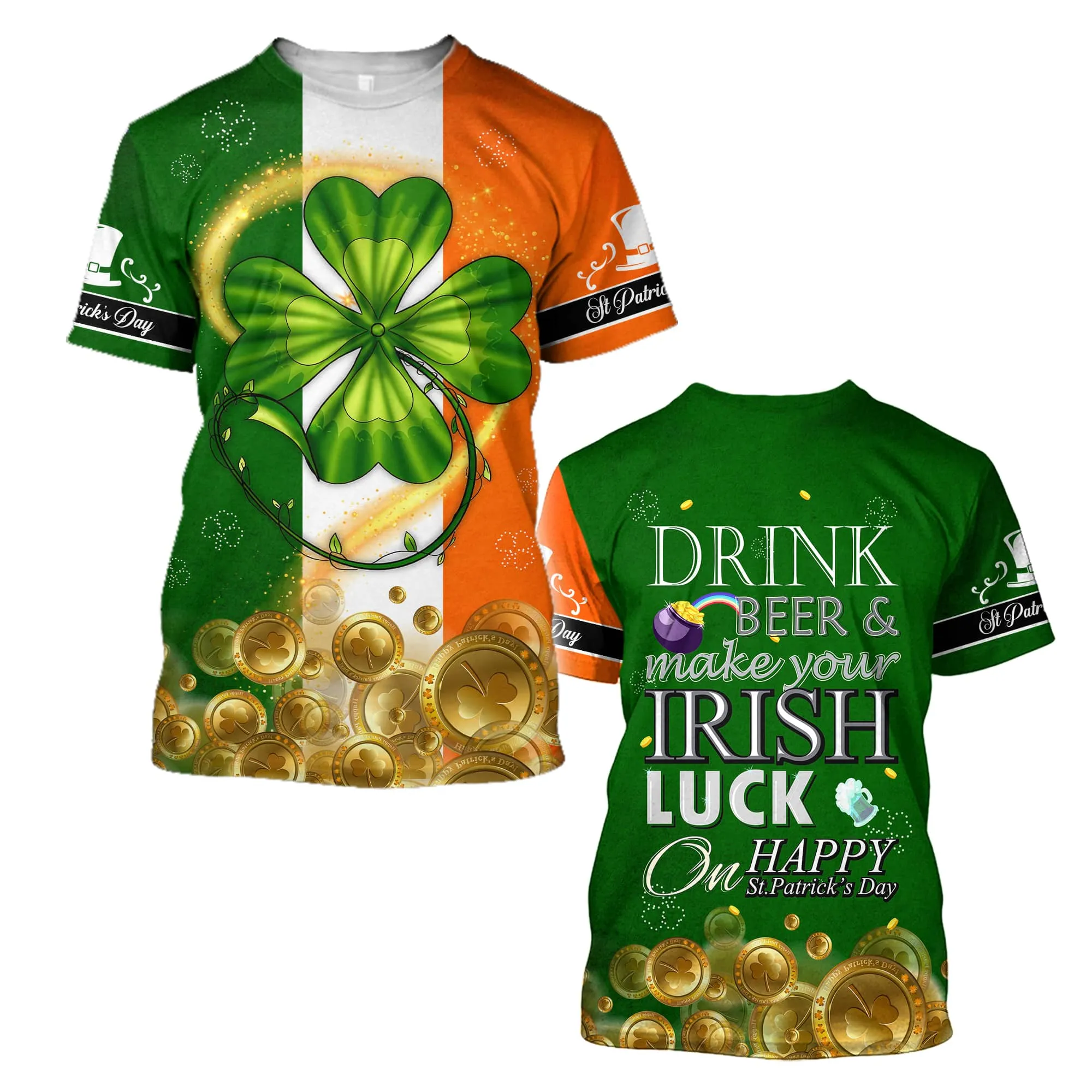 Shamrock Gold Coin Drink Beer 3D Shirt, St Patrick's Day Shirt, Irish Shirt, Lucky Shirt, Drinking Shirts, Let's Day Drink