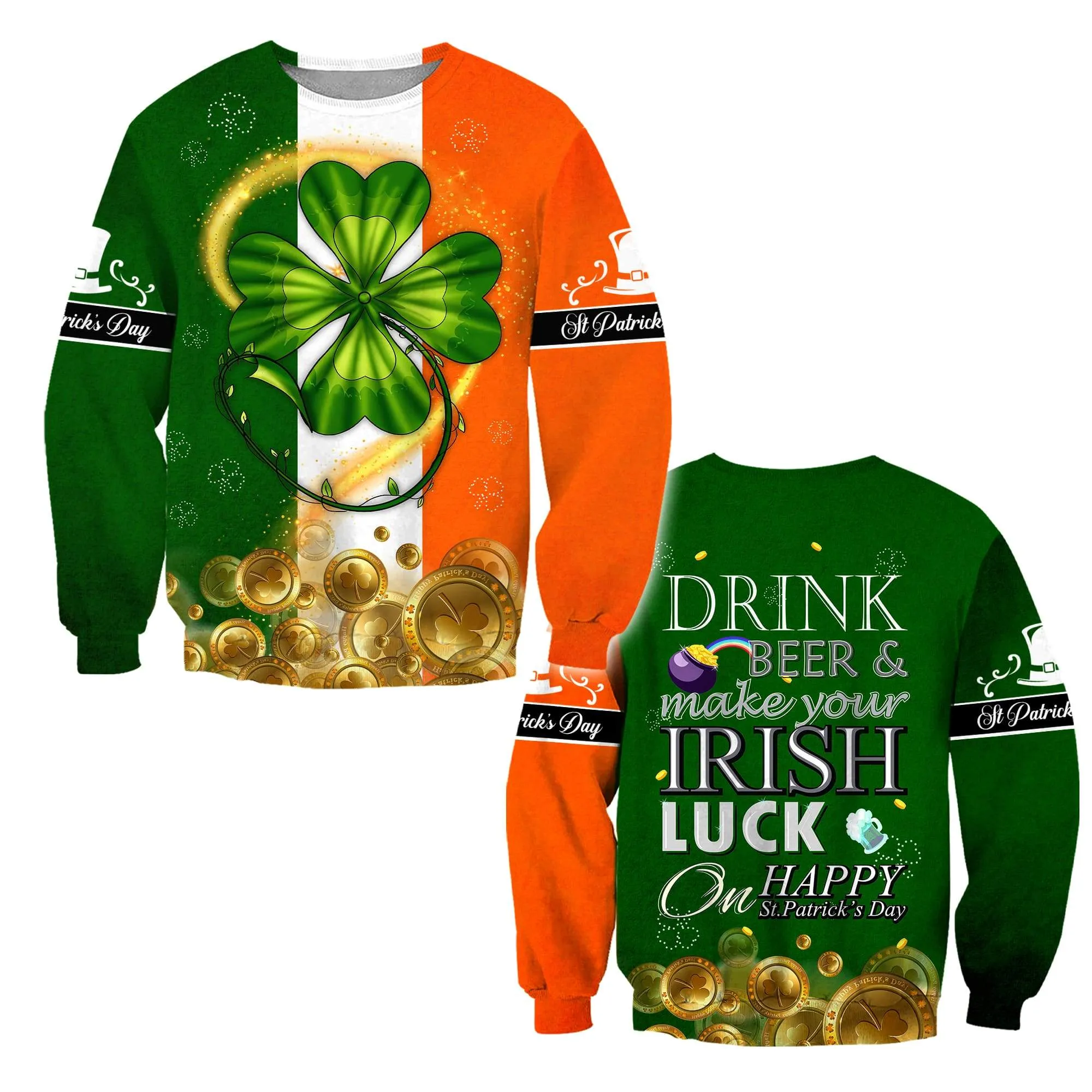 Shamrock Gold Coin Drink Beer 3D Shirt, St Patrick's Day Shirt, Irish Shirt, Lucky Shirt, Drinking Shirts, Let's Day Drink