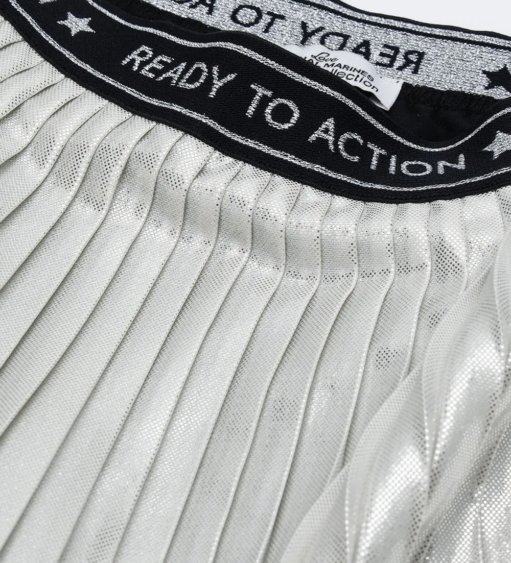 SILVER LAMINATED PLEATED SKIRT