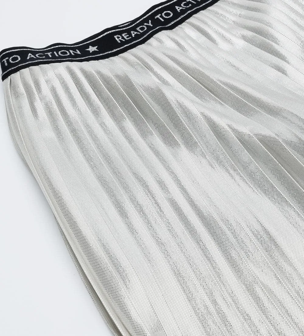 SILVER LAMINATED PLEATED SKIRT