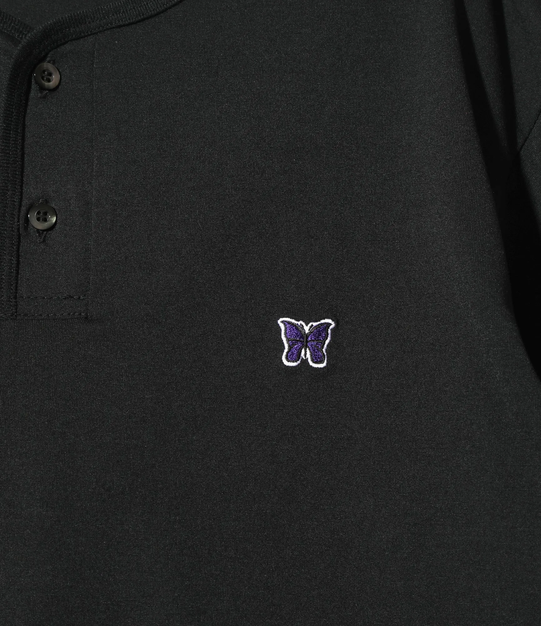 S/S Henley Neck Tee - Black - Poly Jersey