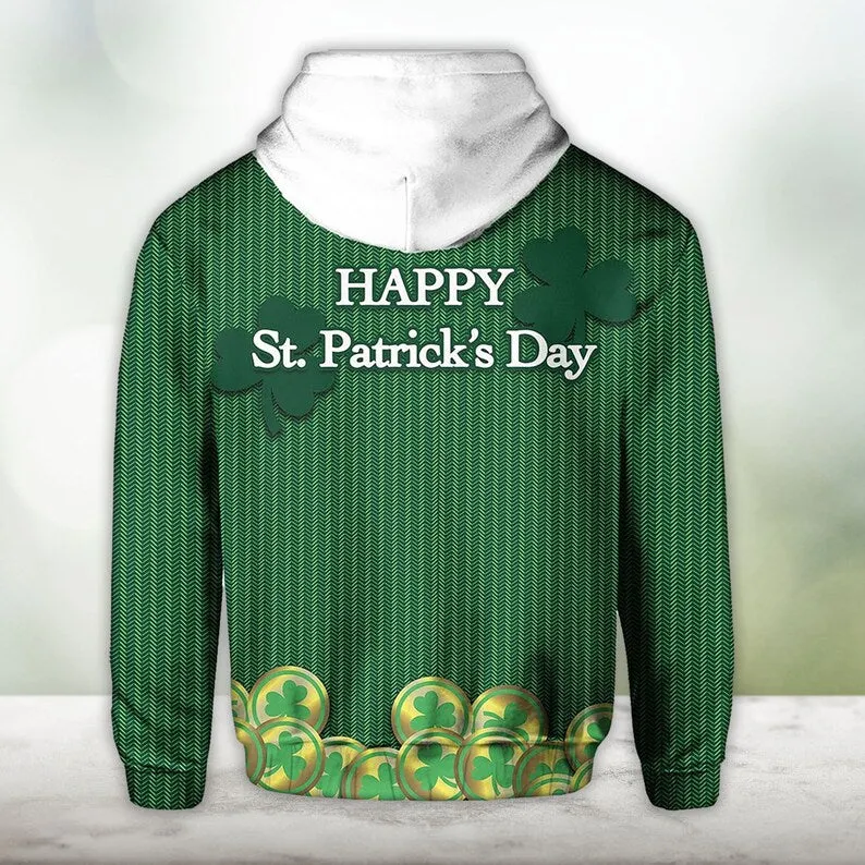 St. Patrick's Day Ireland Hoodie Green and White Special Style Zip Hoodie Gift For Men Women