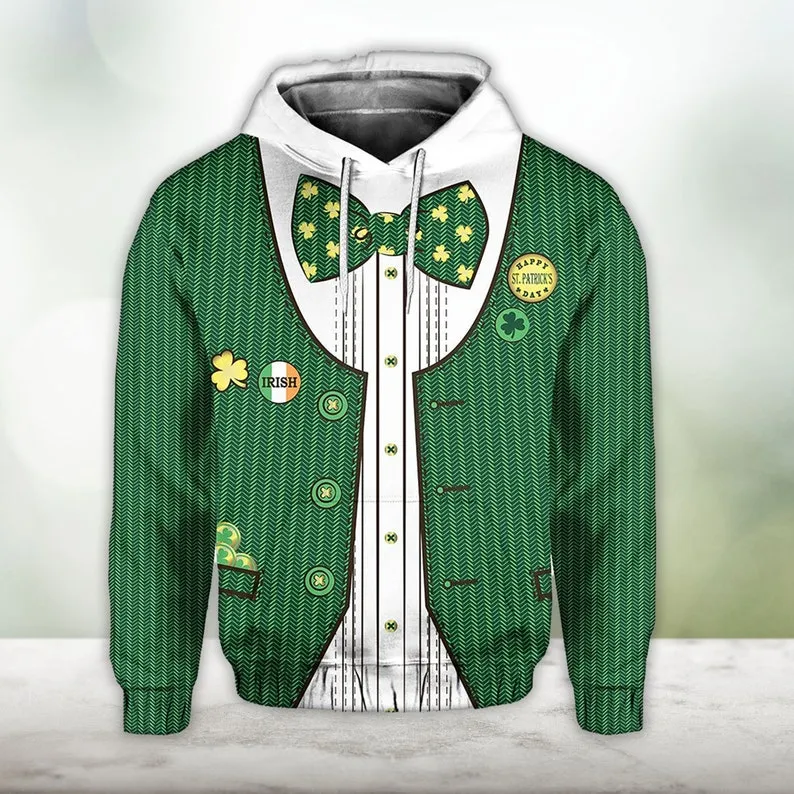 St. Patrick's Day Ireland Hoodie Green and White Special Style Zip Hoodie Gift For Men Women
