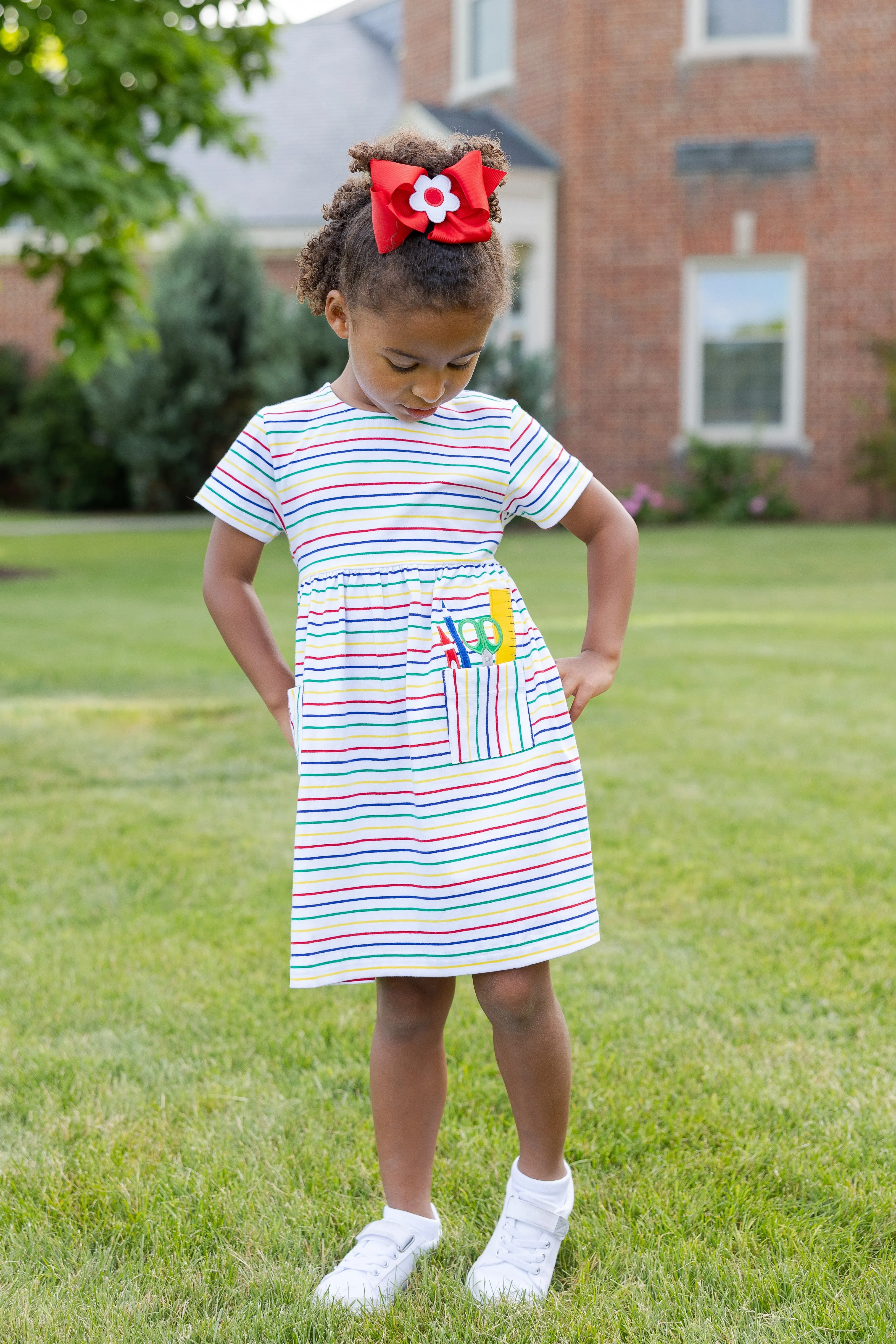 Stripe Knit Dress With School Supplies