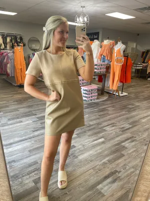 Suede & Leather Mini Dress - Beige