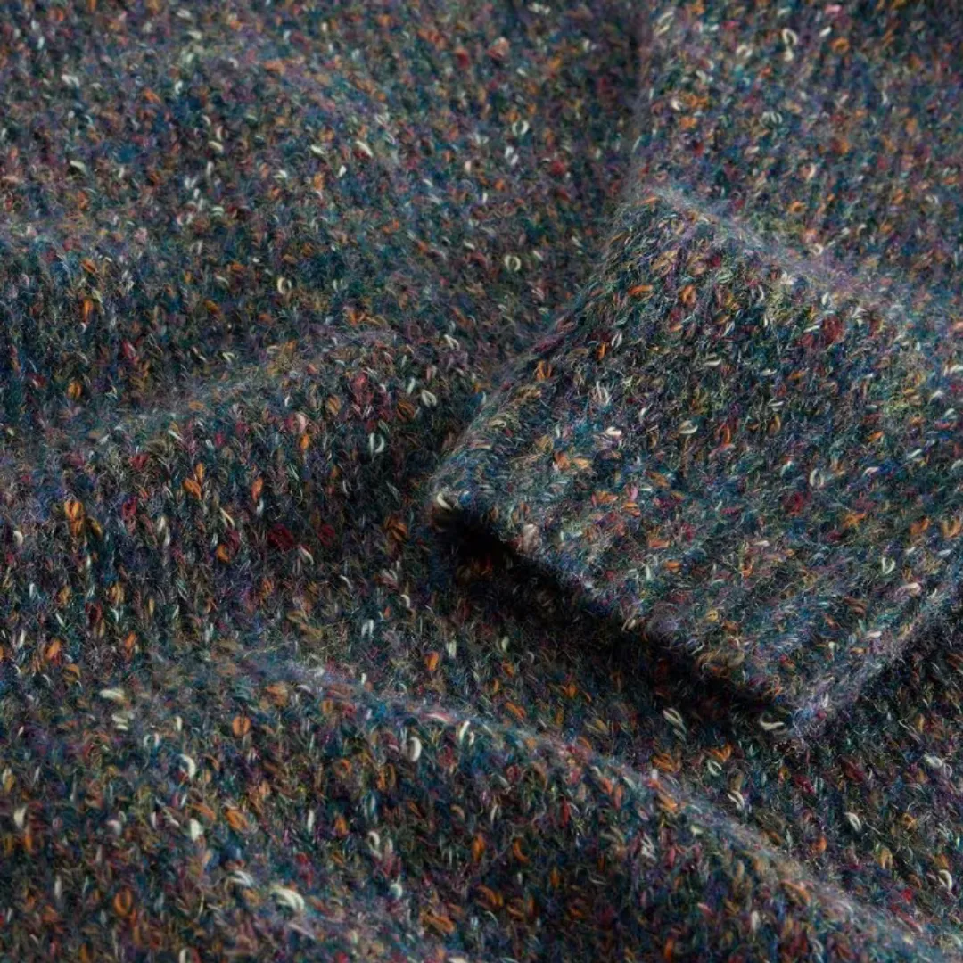 Textured V-Neck Jumper - Teal Multi