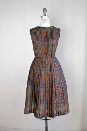 Vintage 1950s Fit and Flare Pleated Dress, Tucker and Grossman