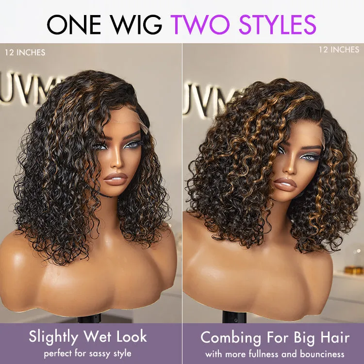 Weekly Special | Casual Blonde Highlights Curly Minimalist HD Lace Glueless C Part Short Wig 100% Human Hair Pre-cut Lace