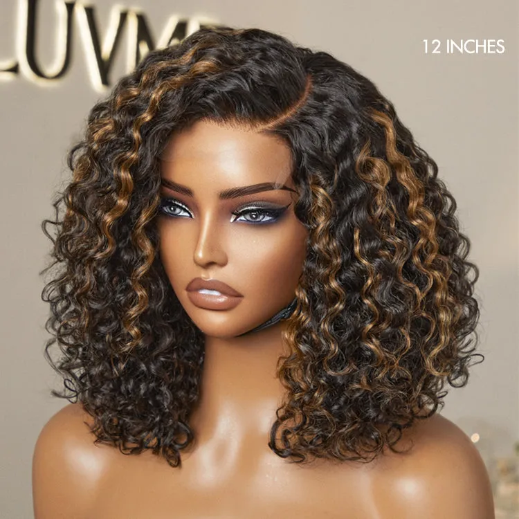 Weekly Special | Casual Blonde Highlights Curly Minimalist HD Lace Glueless C Part Short Wig 100% Human Hair Pre-cut Lace