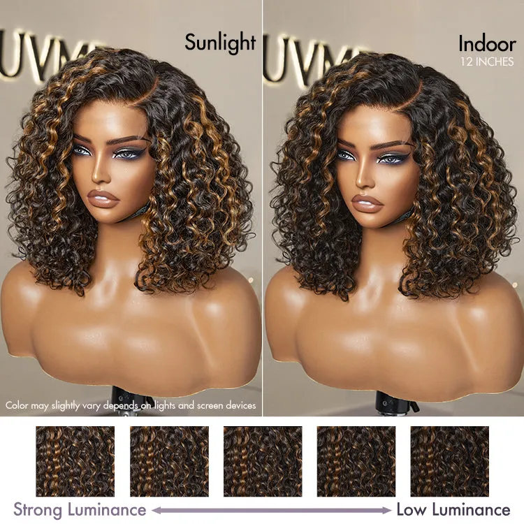 Weekly Special | Casual Blonde Highlights Curly Minimalist HD Lace Glueless C Part Short Wig 100% Human Hair Pre-cut Lace