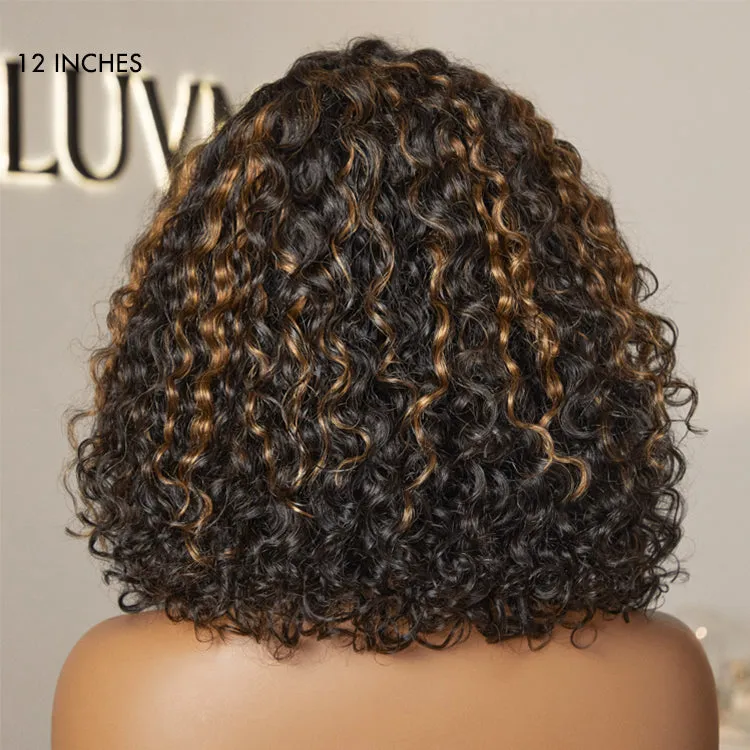Weekly Special | Casual Blonde Highlights Curly Minimalist HD Lace Glueless C Part Short Wig 100% Human Hair Pre-cut Lace