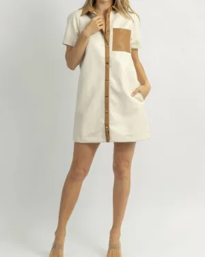 Wilder Leather Contrast Mini Dress In Cream | Cream