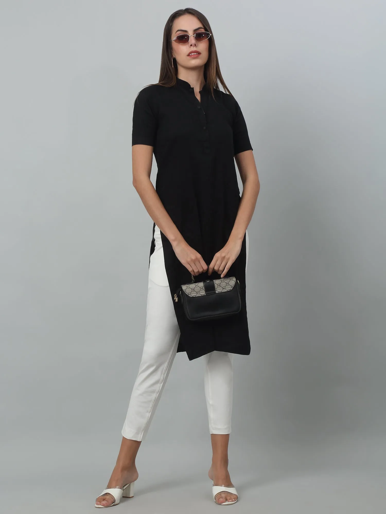 Women's Basic Regular Fit Offwhite Flat Front Mid rise Kurti Pant