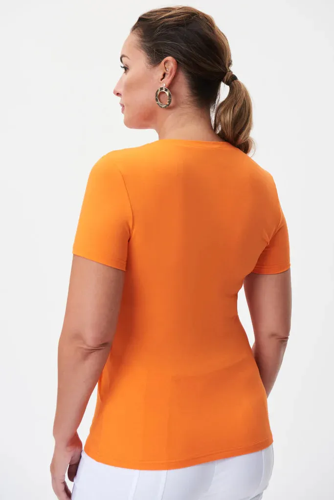 Women's Joseph Ribkoff | Twist Front Short Sleeve Knit Top | Mandarin