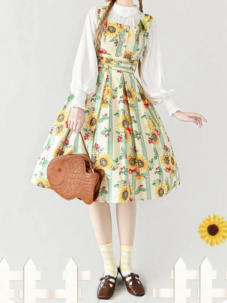 Yellow Sunflowers Square Neckline Elegant Classic Lolita JSK Dress