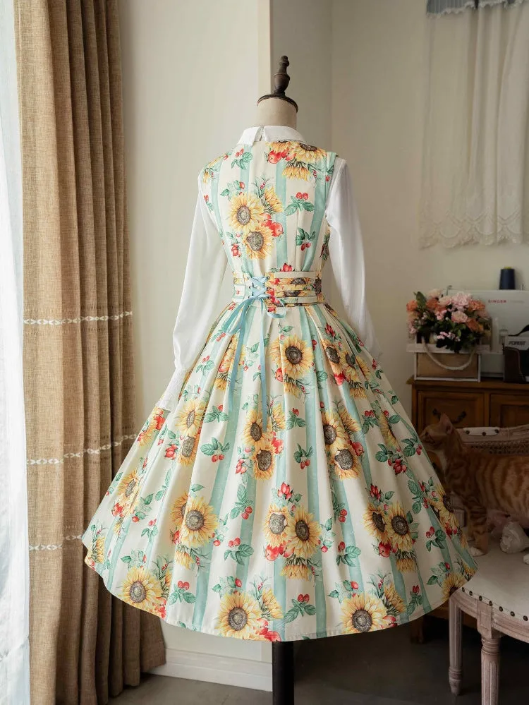 Yellow Sunflowers Square Neckline Elegant Classic Lolita JSK Dress