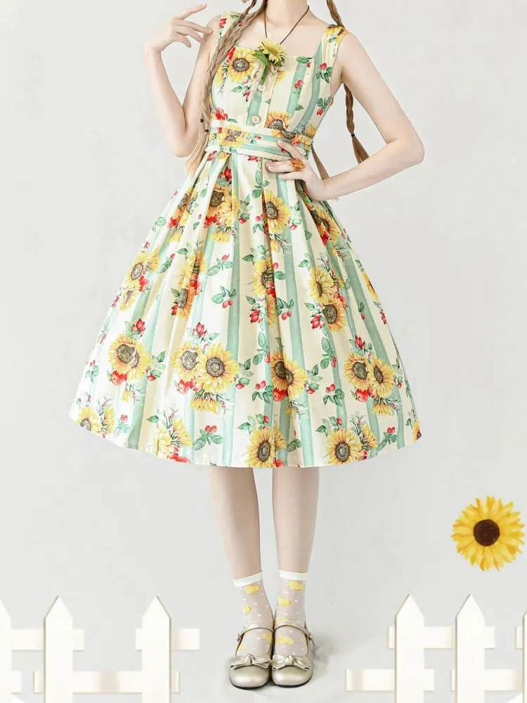 Yellow Sunflowers Square Neckline Elegant Classic Lolita JSK Dress